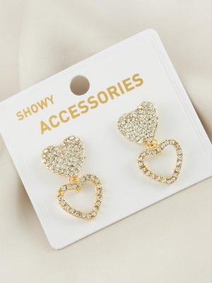 Kalp Yeni Sezon Taşlı Küpe-Gümüş Rengi