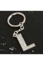 L Harfli Taşlı Anahtarlık-Gümüş Rengi