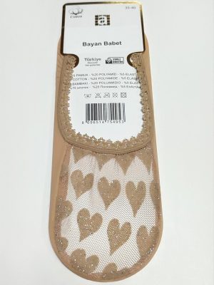 Kalp Dantel Babet Çorap-Sütlü Kahve