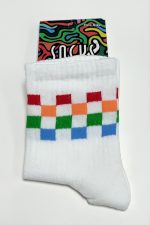 Renkli Küp Desenli Kolej Çorap 8X28-Beyaz