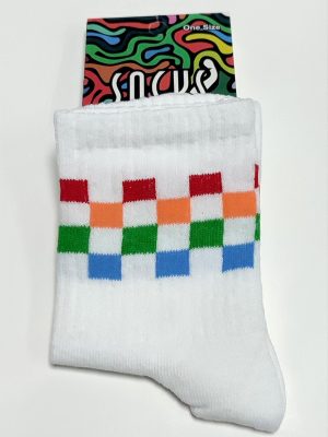 Renkli Küp Desenli Kolej Çorap 8X28-Beyaz