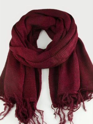 Örgülü İplik Kışlık Şal-Bordo