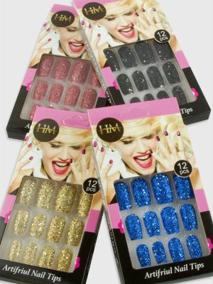 Simli Renkli Takma Tırnak-Renkli