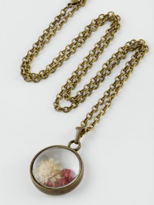 Karışık Renkli Çiçek Canlı Kolye-Antik