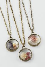 Karışık Renkli Çiçek Canlı Kolye-Antik - Görsel 2