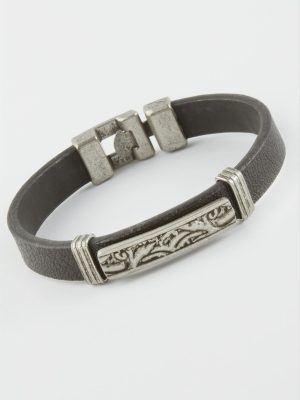 İşlemeli Suni Deri Bileklik-Siyah