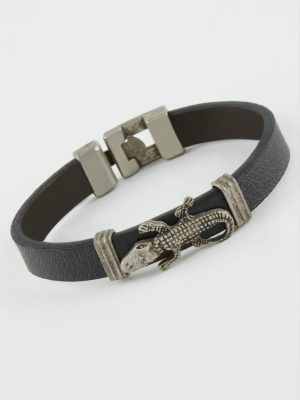 Timsah Suni Deri Bileklik-Siyah