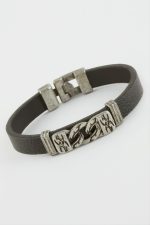 Zincir Desenli Suni Deri Bileklik-Siyah - Görsel 2