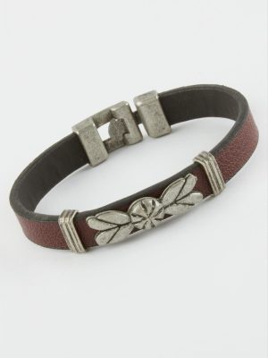 Çift Başlı Kartal Suni Deri Bileklik-Bordo