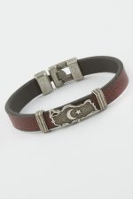 Ay Yıldız Suni Deri Bileklik-Bordo