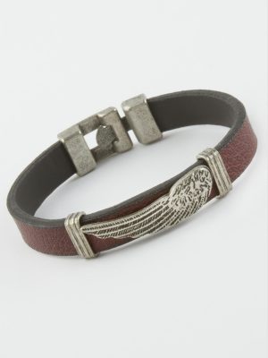 Kanat Suni Deri Bileklik-Bordo