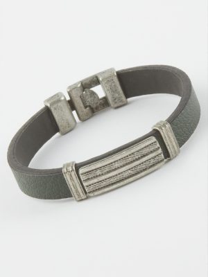 Çizgili Suni Deri Bileklik-Yeşil