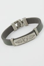 Çift Başlı Kartal Suni Deri Bileklik-Yeşil