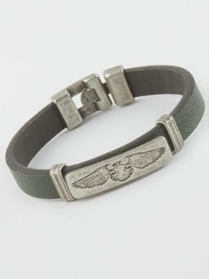 Çift Başlı Kartal Suni Deri Bileklik-Yeşil