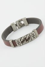 Zincir Desenli Suni Deri Bileklik-Bordo - Görsel 2