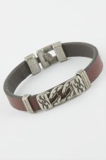 Zincir Desenli Suni Deri Bileklik-Bordo