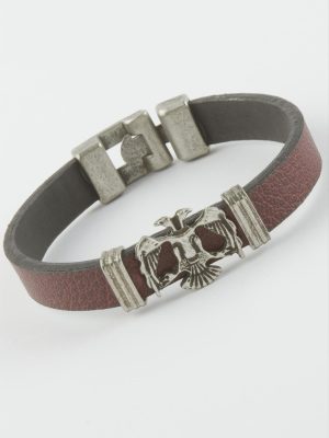 Çift Başlı Kartal Suni Deri Bileklik-Bordo