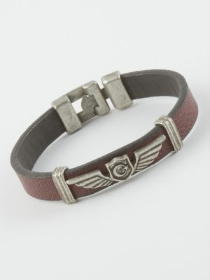 Ay Yıldız Suni Deri Bileklik-Bordo