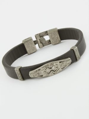 Oval Suni Deri Bileklik-Siyah