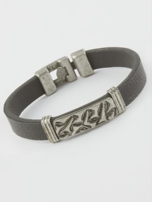 Zemin Desenli Suni Deri Bileklik-Siyah