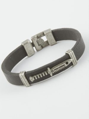 Hançer Suni Deri Bileklik-Siyah