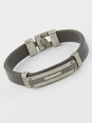 Dikdörtgen Suni Deri Bileklik-Siyah