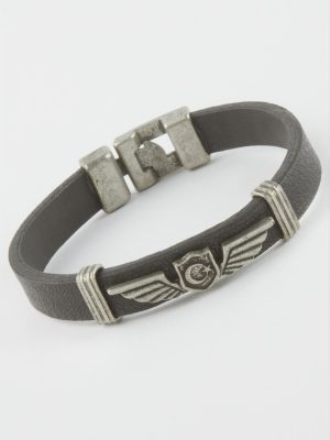 Ay Yıldız Suni Deri Bileklik-Siyah