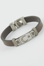 Ay Yıldız Suni Deri Bileklik-Kahverengi - Görsel 2