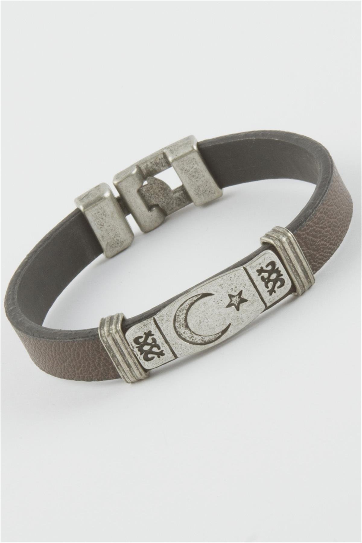 1203622_Ay-Yildiz-Suni-Deri-Bileklik-04a6.jpg Ay Yıldız Suni Deri Bileklik-Kahverengi - Görsel 2