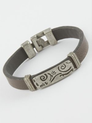 Çini Desenli Suni Deri Bileklik-Kahverengi