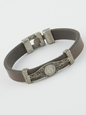 Tuğra Suni Deri Bileklik-Kahverengi