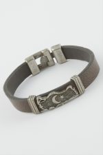 Ay Yıldız Suni Deri Bileklik-Kahverengi