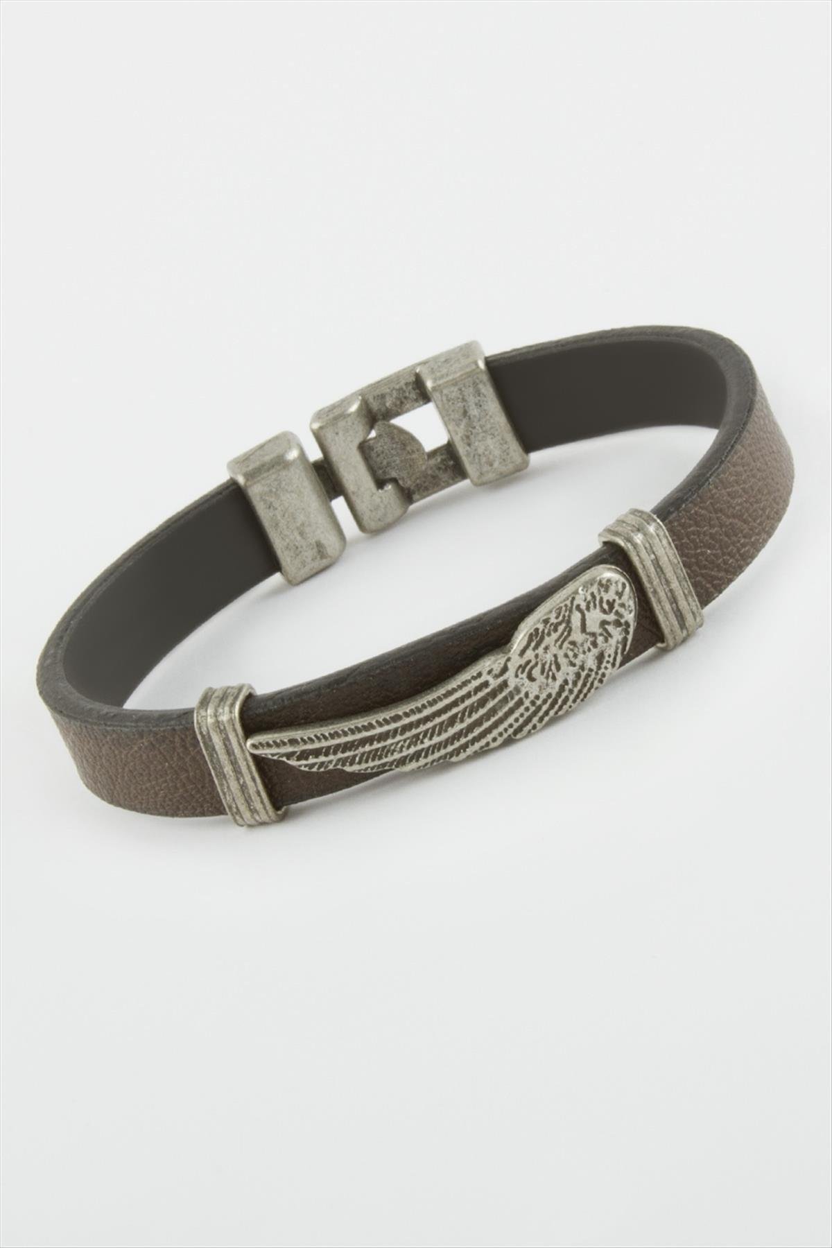 1203631_Kanat-Suni-Deri-Bileklik-9e17.jpg Kanat Suni Deri Bileklik-Kahverengi - Görsel 1