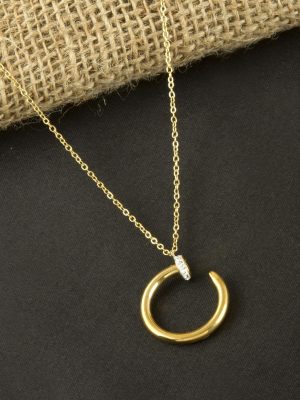 Çivi Zirkon Taşlı Lüks Çelik Kolye-Sarı