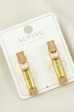 Xuping Fermuar Zirkon Taşlı Lüks Çelik Küpe-Sarı - Görsel 2