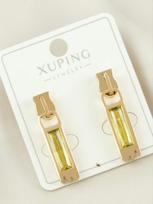 Xuping Fermuar Zirkon Taşlı Lüks Çelik Küpe-Sarı