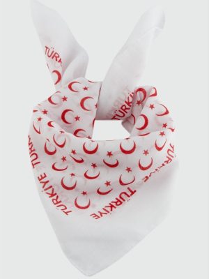 Ay Yıldız Desenli Bandana 50X50-Beyaz