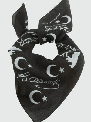 Ay Yıldız Atatürk Desenli Bandana 50X50-Siyah