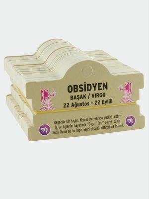 Obsidyen - Başak Burç Bileklik Kartı-Kahverengi