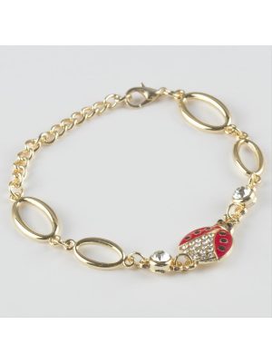 Uğur Böceği Figürlü Taşlı Metal Bileklik-Sarı