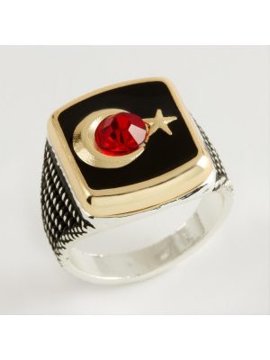 Ay Yıldız Metal Erkek Yüzük-Sarı