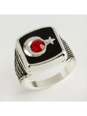 Ay Yıldız Metal Erkek Yüzük-Gümüş Rengi