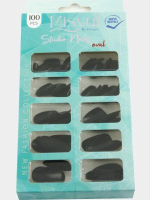 Misyul Oval Mat Takma Tırnak 100 Adet-Siyah