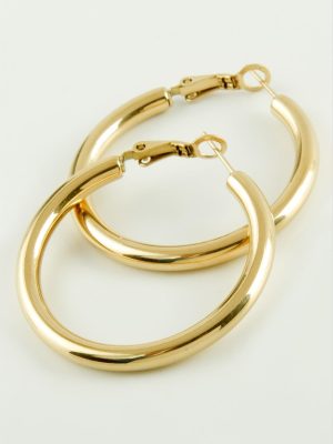 Boru Halka Lüks Çelik Küpe 3,5 cm-Sarı