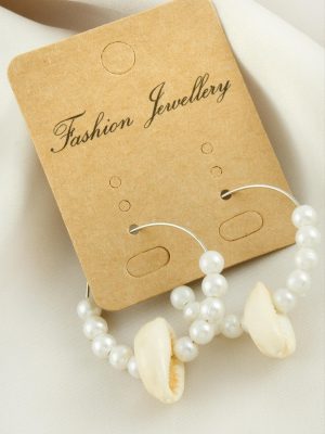 Deniz Kabuğu İnci Halka Küpe 3 cm-Beyaz