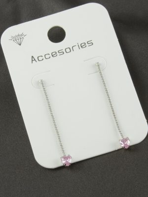 Kalp Suyolu Taşlı Küpe-Pembe