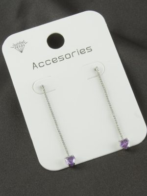 Kalp Suyolu Taşlı Küpe-Mor