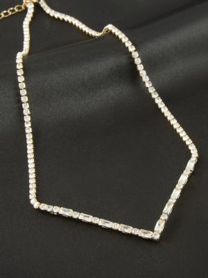 Üçgen Tamtur Zirkon Taşlı Lüks Kolye 2 mm-Sarı