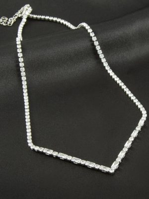 Üçgen Tamtur Zirkon Taşlı Lüks Kolye 2 mm-Gümüş Rengi