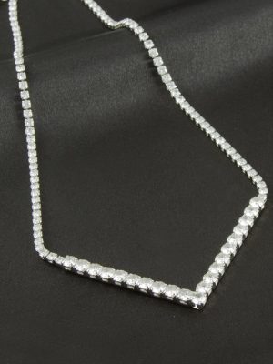 Üçgen Tamtur Zirkon Taşlı Lüks Kolye 4 mm-Gümüş Rengi